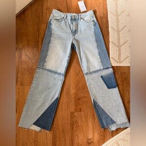ZARA Patchwork Denim Jeans NWT Size 10 Two Tone Raw Hem